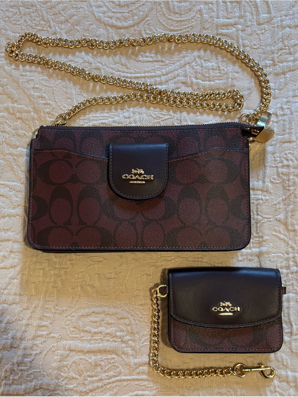 COACH Burgundy Signature Coated Canvas Chain Crossbody with Coin Pouch